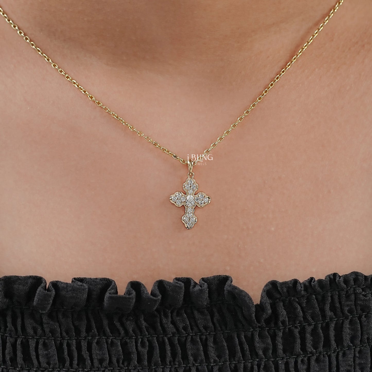 Woman neck Women pear cut lab grown diamond cross pendant styled elegantly