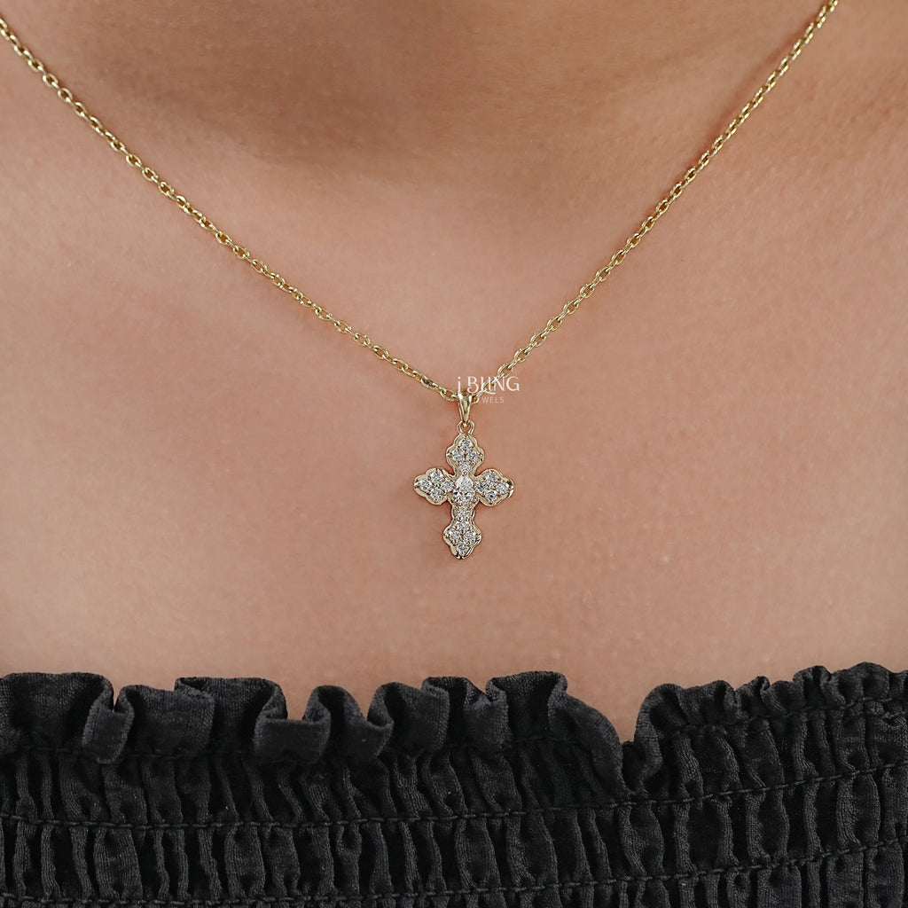 Pear Cut Lab Grown Diamond Cross Pendant