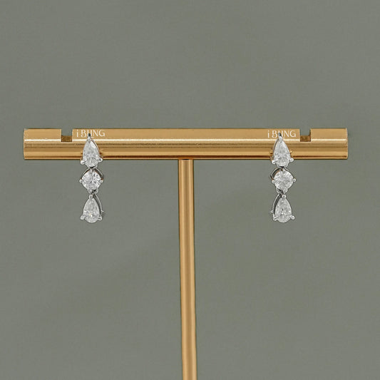 Three Stone Pear Lab Diamond Dangle Drop Earrings Earrings