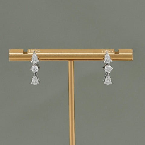 Three Stone Pear Lab Diamond Dangle Drop Earrings