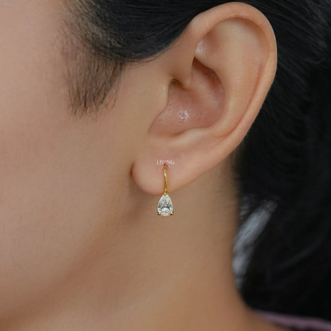 Pear Lab Made Diamond Solitaire Hoop Earrings