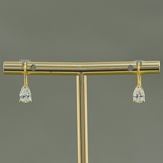 Pear Lab Made Diamond Solitaire Hoop Earrings Dangle & Drops