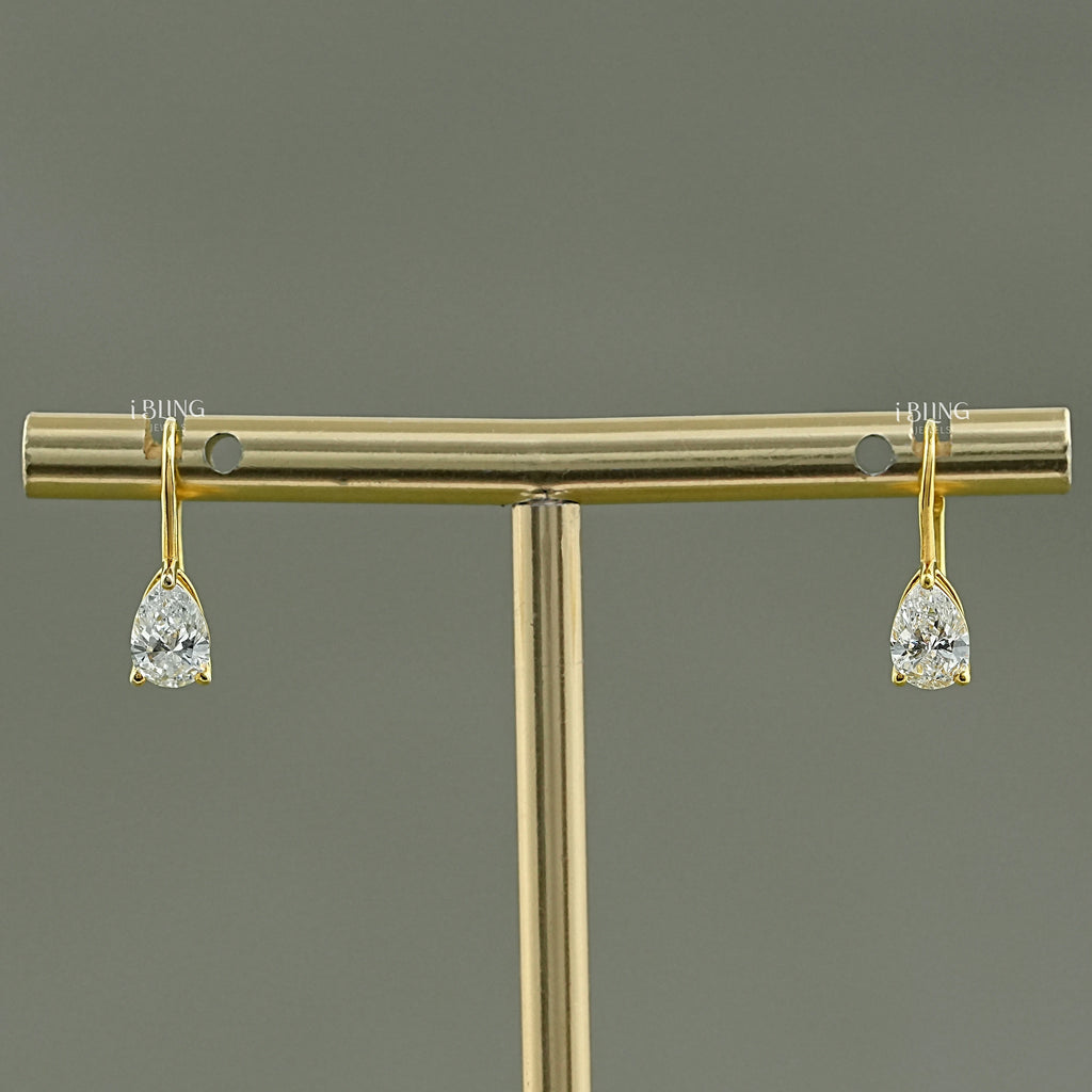 Pear Lab Made Diamond Solitaire Hoop Earrings