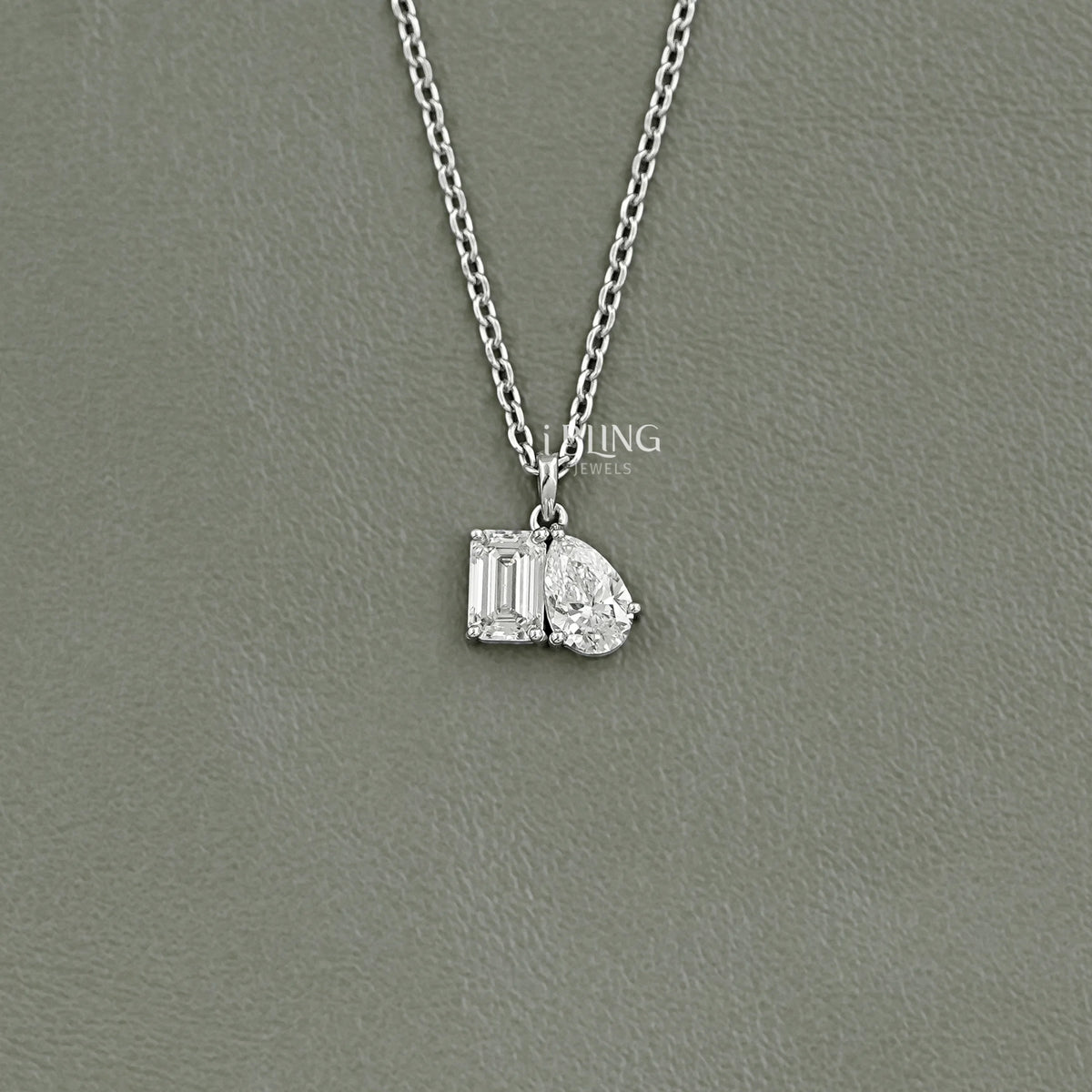 Pear & Emerald Cut Lab Grown Diamond Toi Et Moi Necklace Pendants