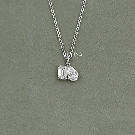 Pear & Emerald Cut Lab Grown Diamond Toi Et Moi Necklace Pendants