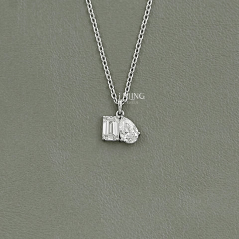 Pear & Emerald Cut Lab Grown Diamond Toi Et Moi Necklace