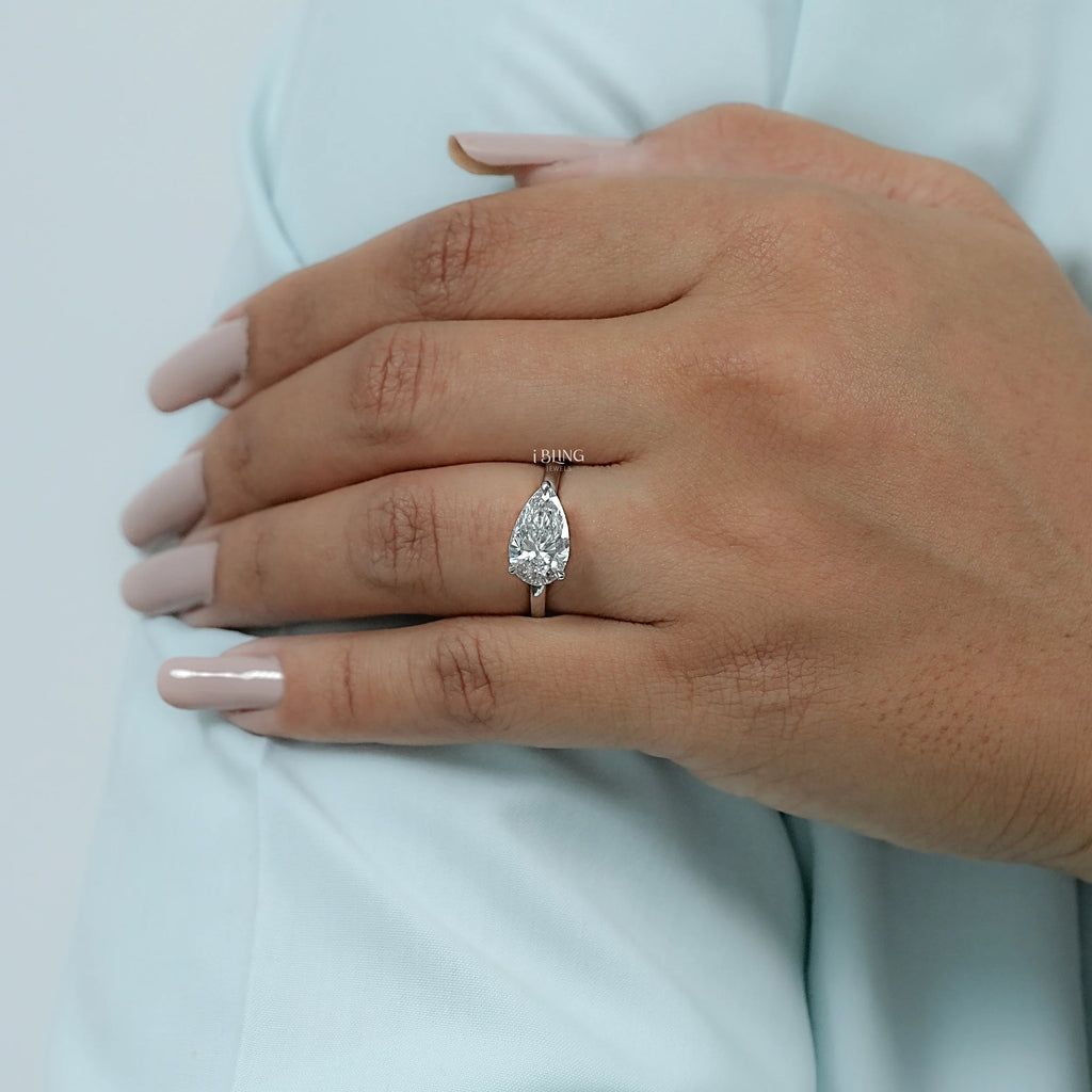 Pear Cut Lab Diamond Solitaire Engagement Ring