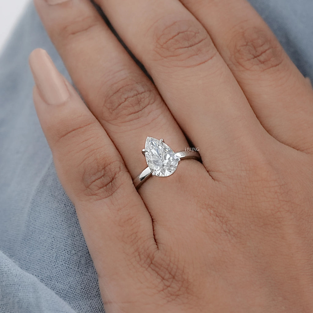 Pear Cut Lab Grown Diamond Solitaire Engagement Ring