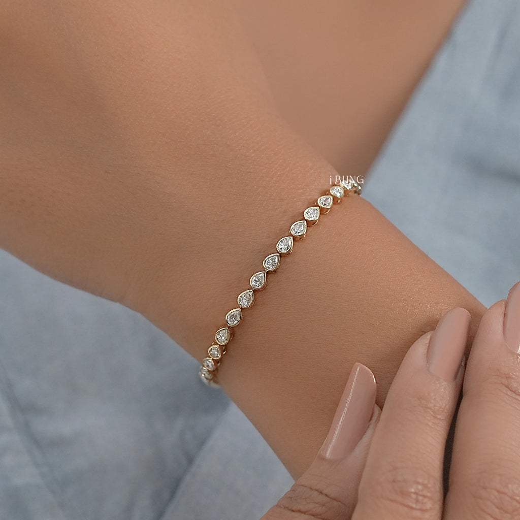 Pear Cut Lab Diamond Bezel Set Tennis Bracelet