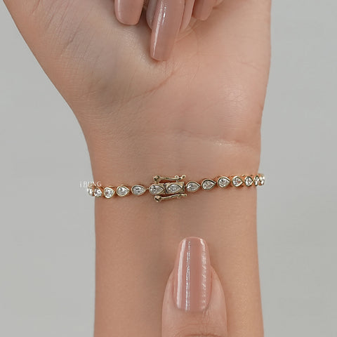 Pear Cut Lab Diamond Bezel Set Tennis Bracelet
