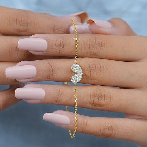 Pear Cut Diamond Toi Et Moi Chain Bracelet