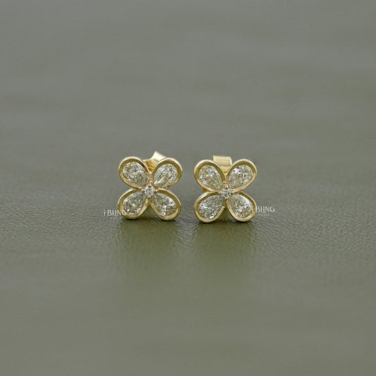 Pear Cut Lab Diamond Flower Shape Stud Earrings Earrings
