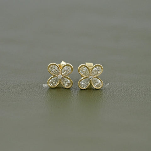 Pear Cut Lab Diamond Flower Shape Stud Earrings