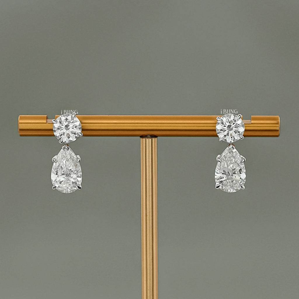 Pear Cut Lab Diamond Dangle Drop Wedding Earrings