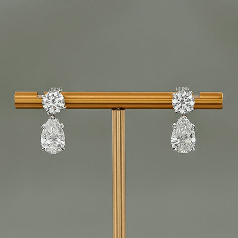 Pear Cut Lab Diamond Dangle Drop Wedding Earrings