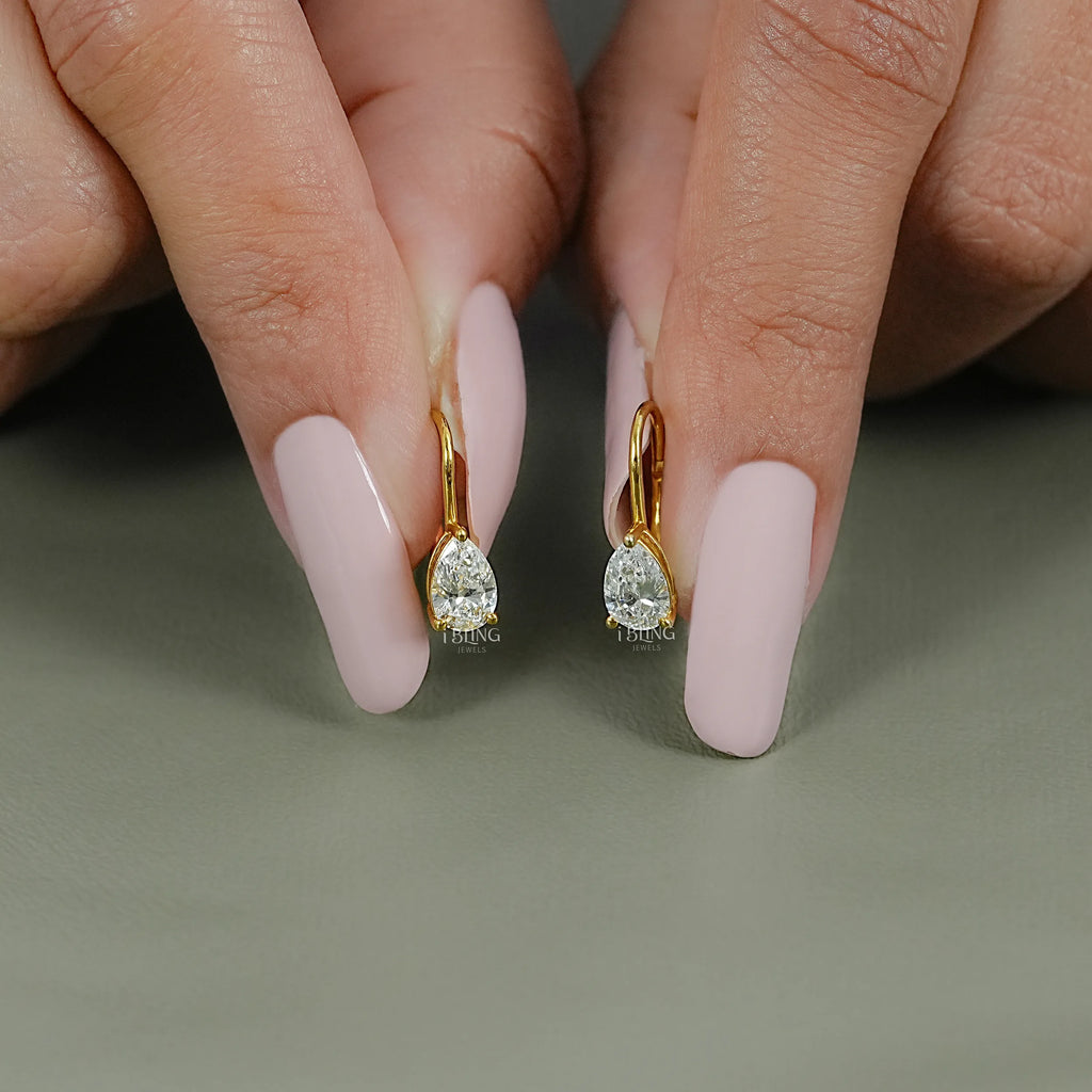 Pear Lab Made Diamond Solitaire Hoop Earrings