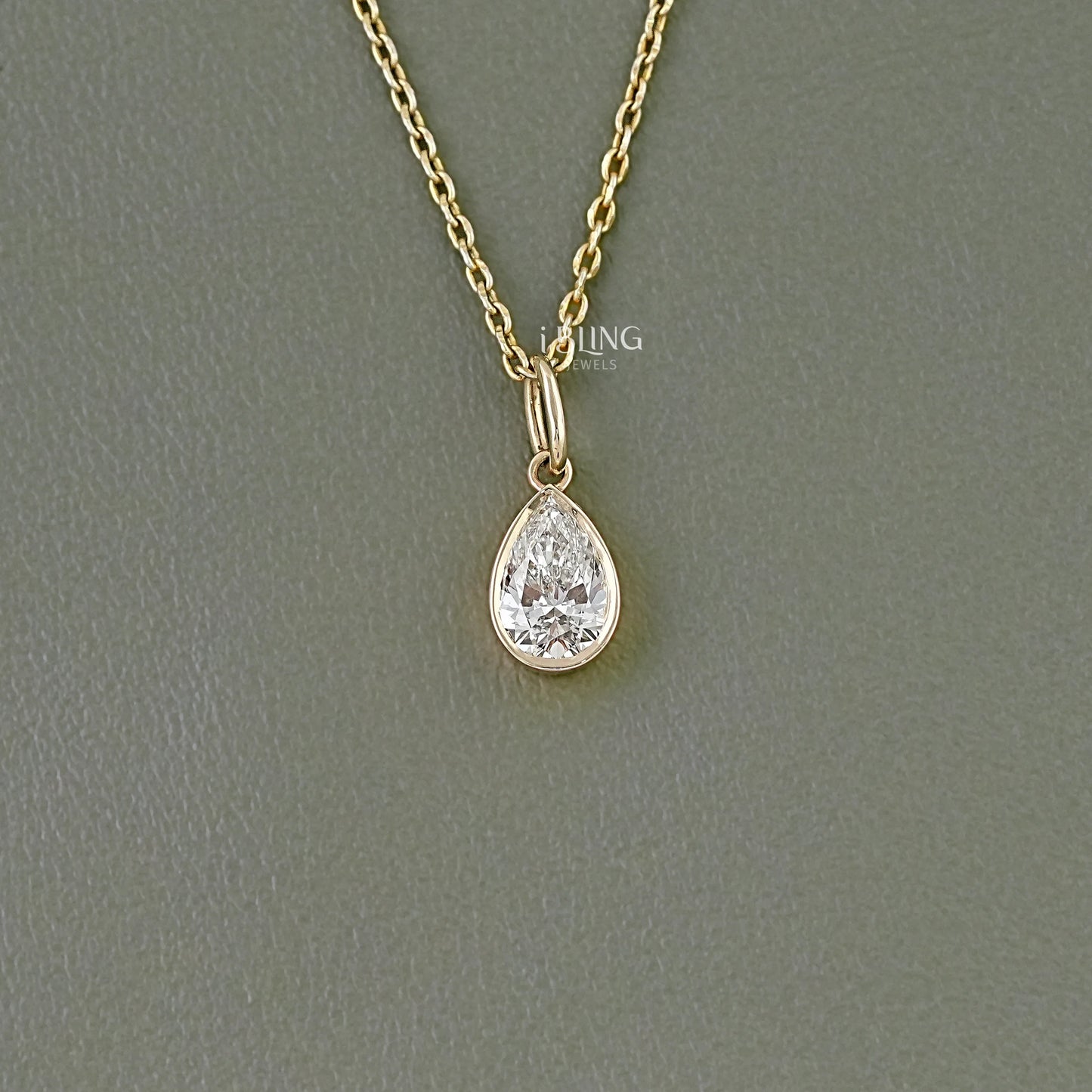 Pear Cut Lab Diamond Bezel Set Solitaire Necklace