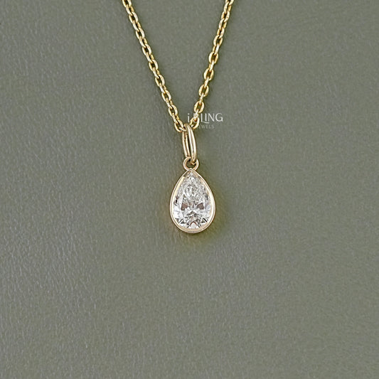 Pear Cut Lab Diamond Bezel Set Solitaire Necklace Pendants