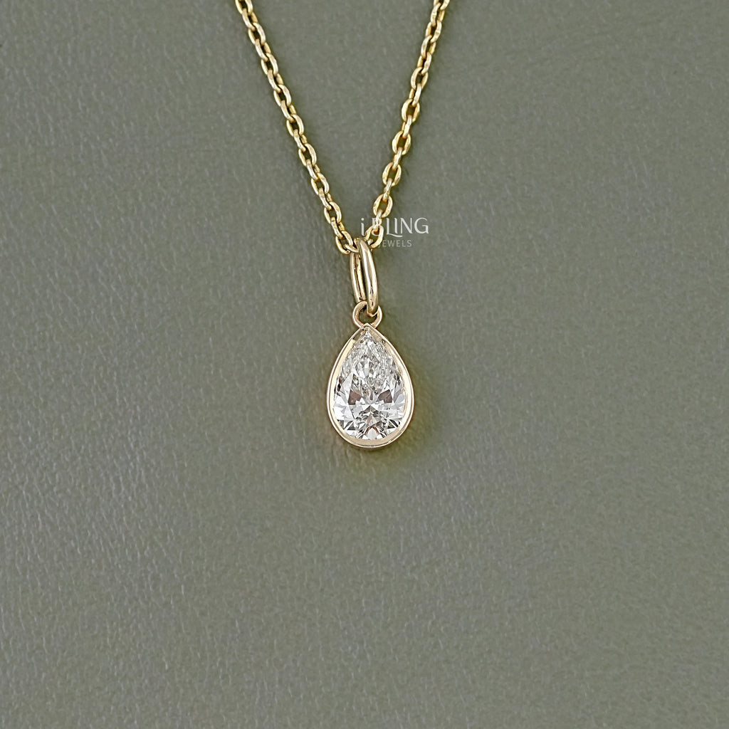 Pear Cut Lab Diamond Bezel Set Solitaire Necklace
