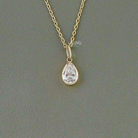 Pear Cut Lab Diamond Bezel Set Solitaire Necklace