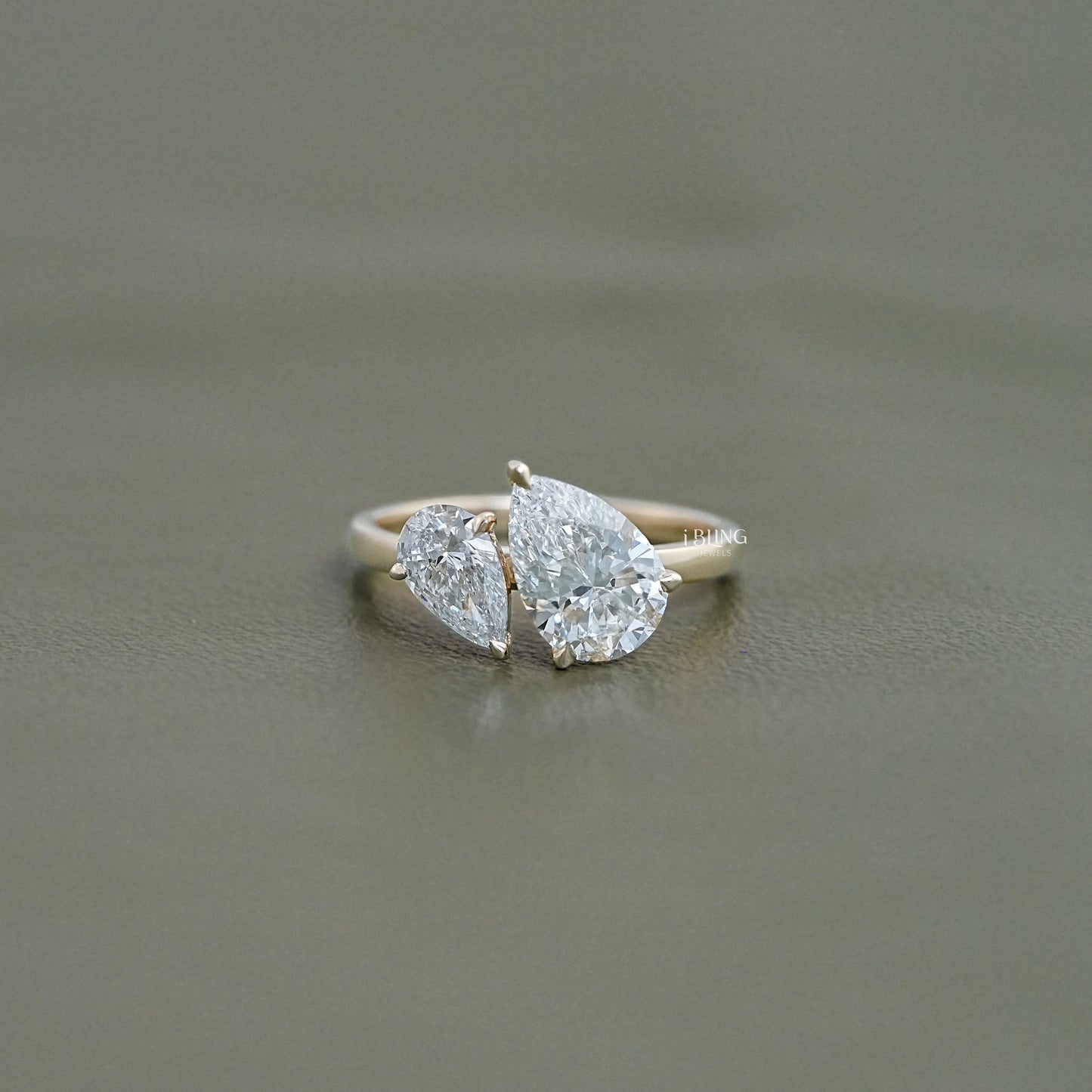 Pear Cut Lab Grown Diamond Toi Moi Engagement Ring Two Stone Ring
