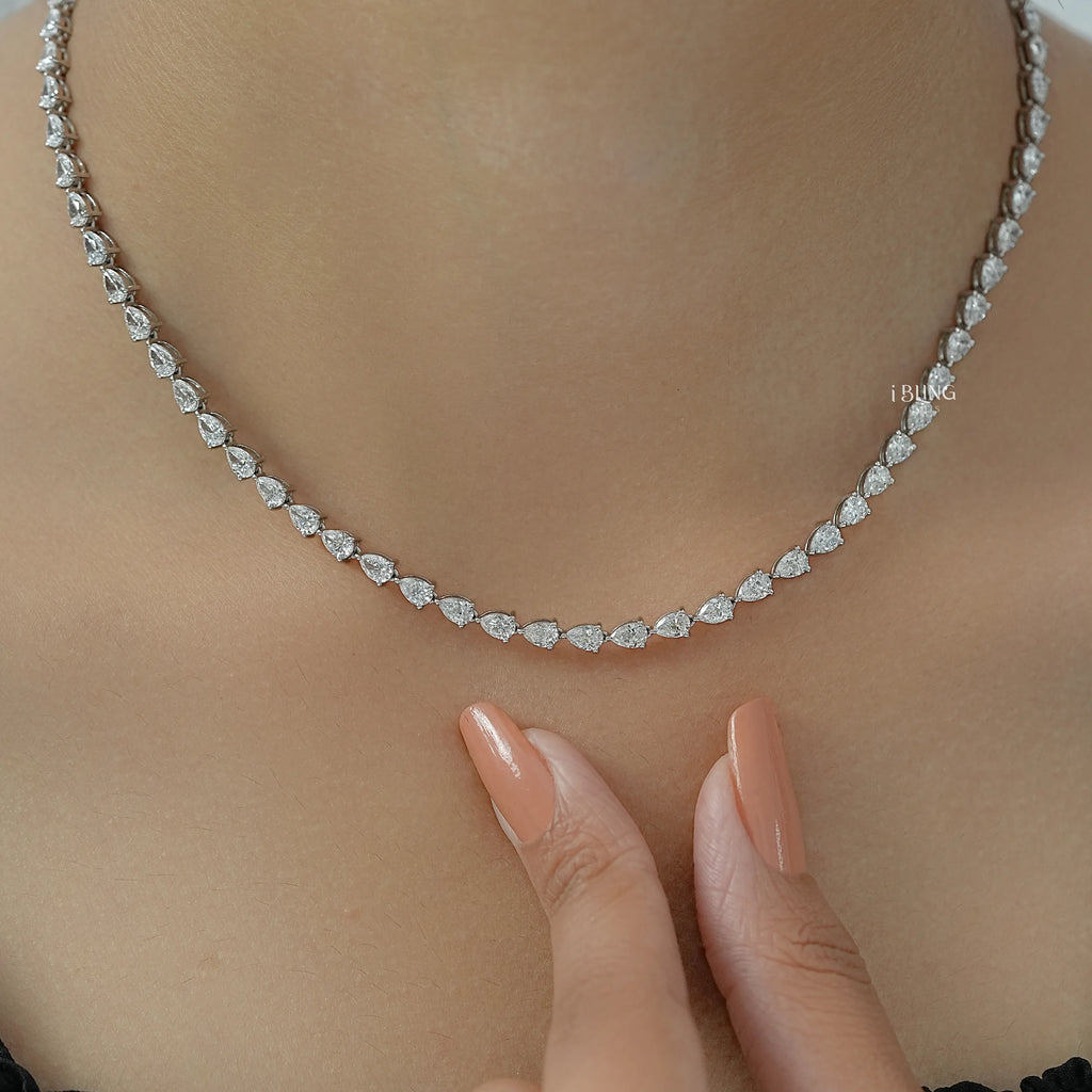 Pear Cut Lab Grown Diamond Tennis Necklace