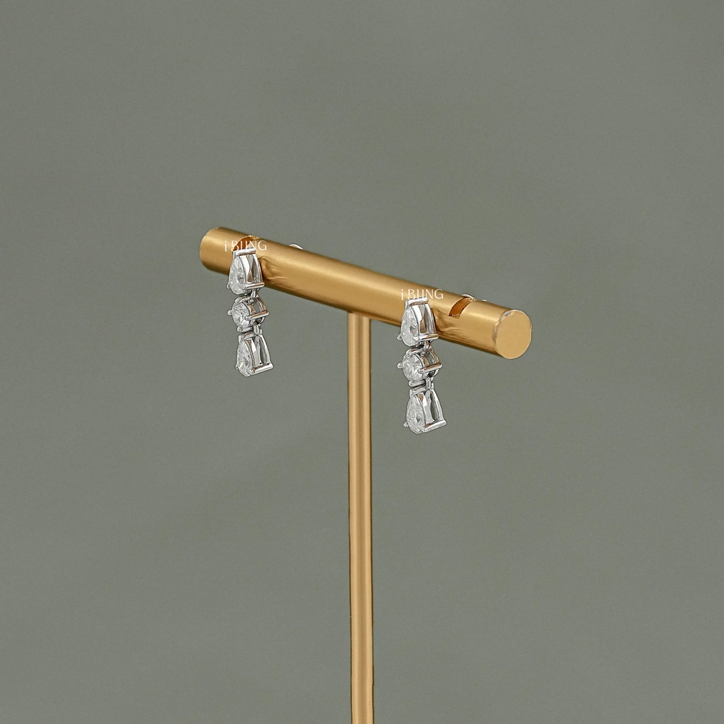 Three Stone Pear Lab Diamond Dangle Drop Earrings