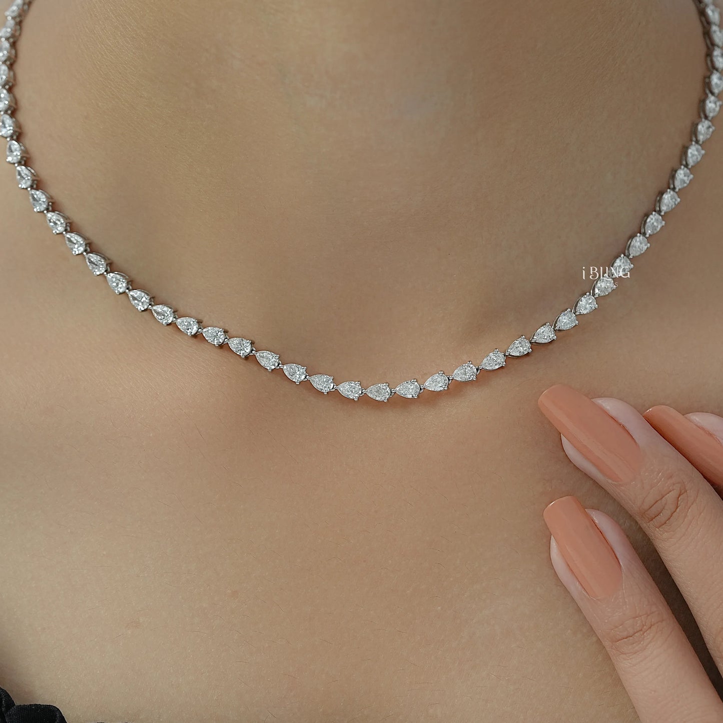 Pear Cut Lab Grown Diamond Tennis Necklace
