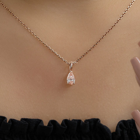 Pear Cut Pink Diamond Solitaire Pendant Necklace