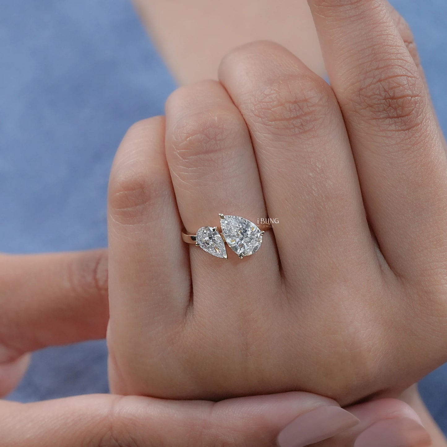 Pear Cut Lab Grown Diamond Toi Moi Engagement Ring Two Stone Ring