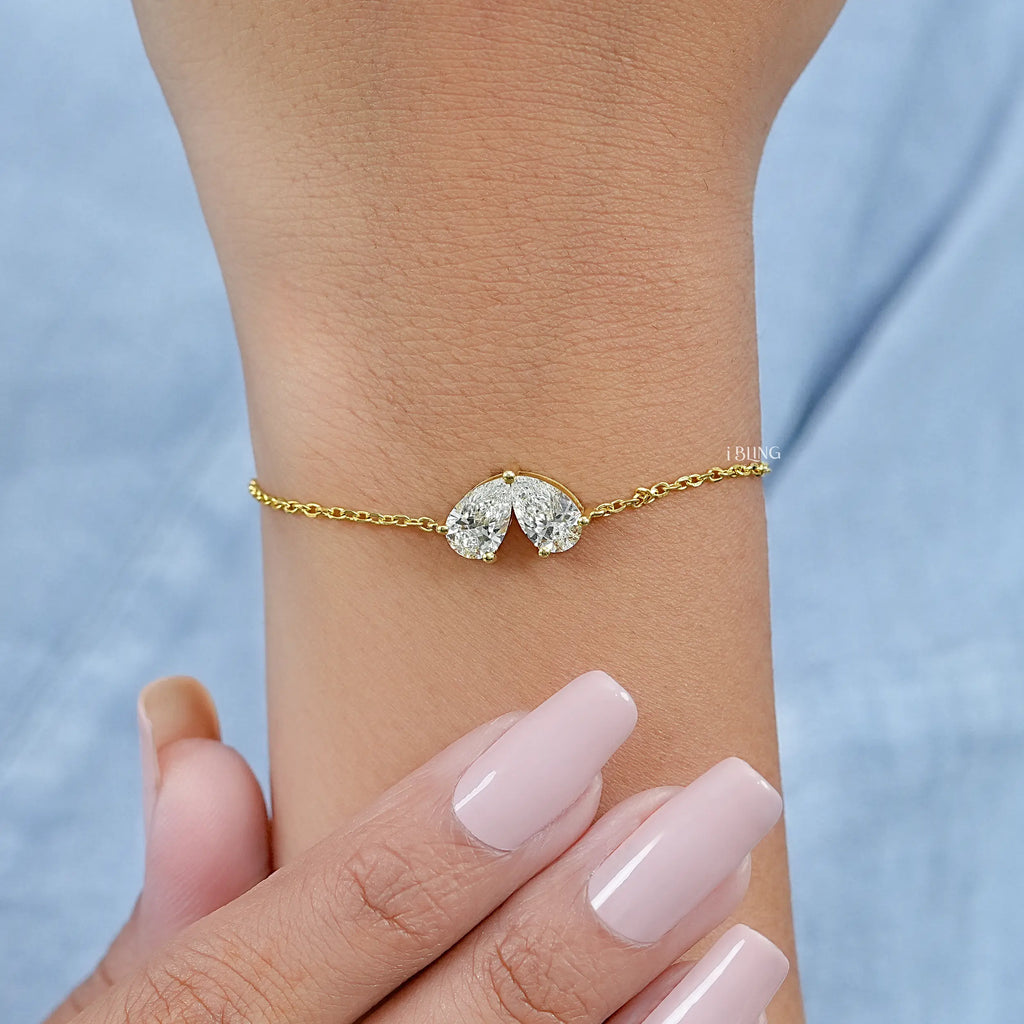 Pear Cut Diamond Toi Et Moi Chain Bracelet