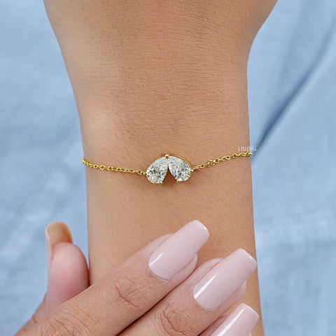 Pear Cut Diamond Toi Et Moi Chain Bracelet