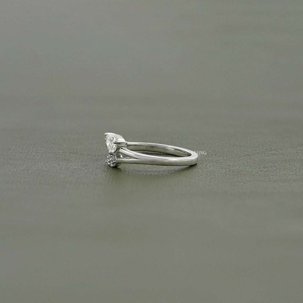 Pear Cut Lab Diamond Open Cuff Engagement Ring