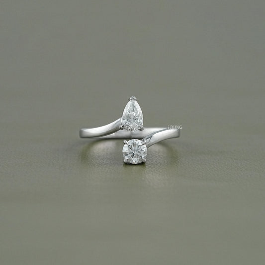 Pear & Round Cut Lab Grown Diamond Two Stone Ring Solitaire Ring