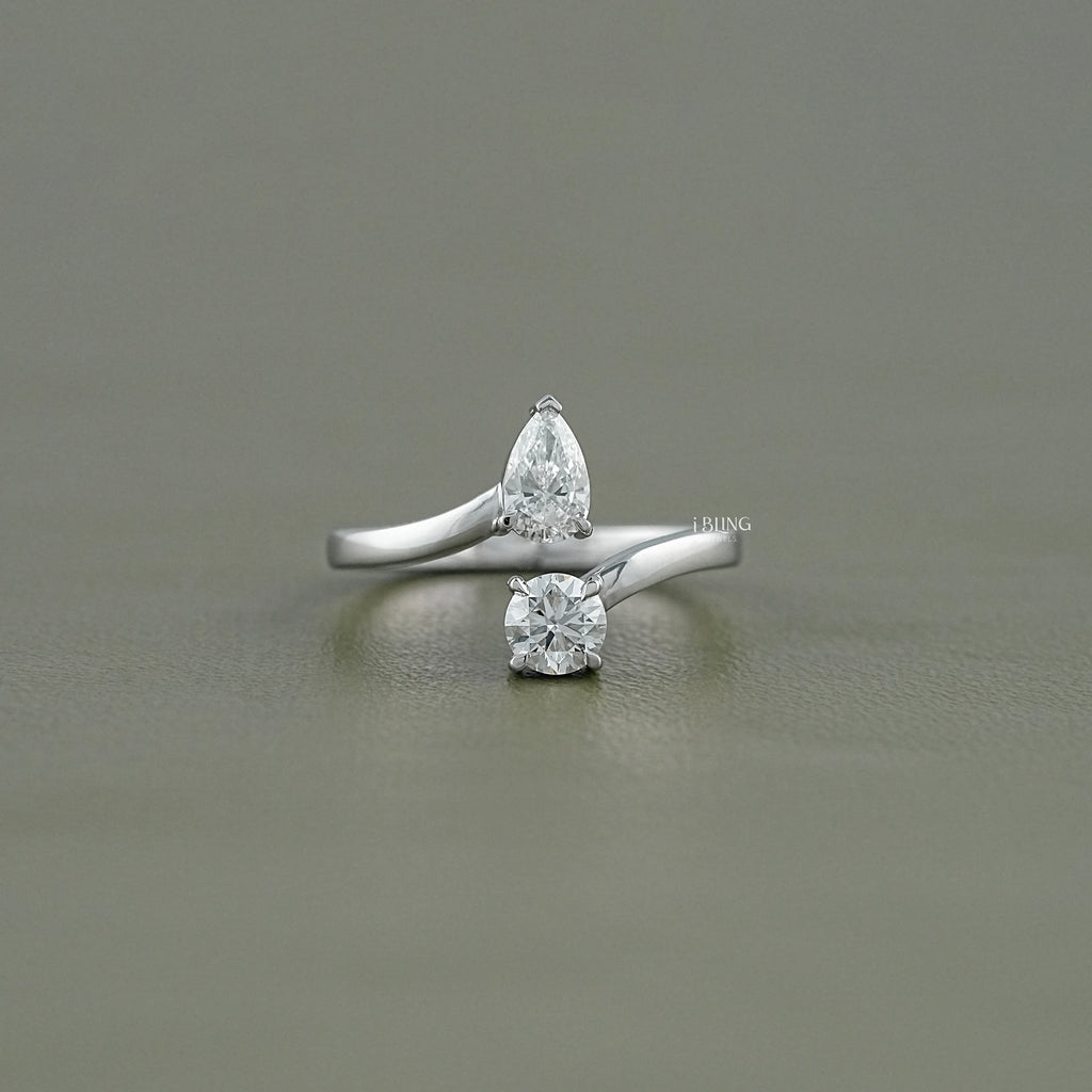 Pear & Round Cut Lab Grown Diamond Two Stone Ring