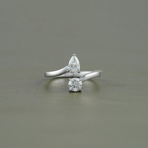 Pear & Round Cut Lab Grown Diamond Two Stone Ring