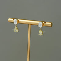 Oval Lab Diamond & Pear Yellow Diamond Dangle Drop Earrings