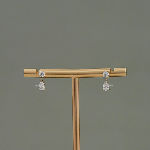 Pear And Round Lab Diamond Drop Earrings