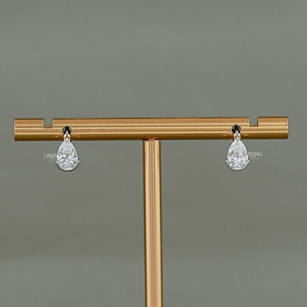 Pear Diamond Half Bezel Huggie Hoop Earrings