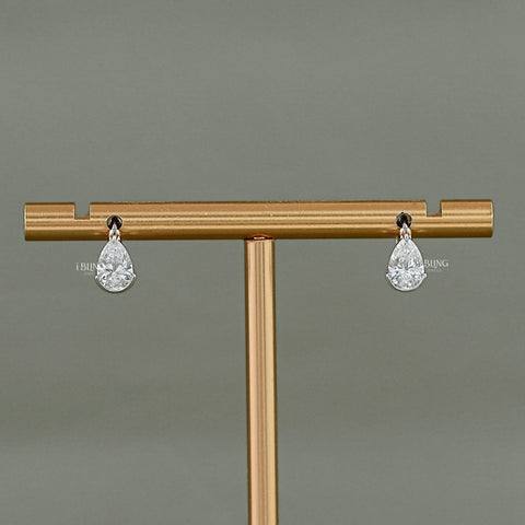 Pear Diamond Half Bezel Huggie Hoop Earrings