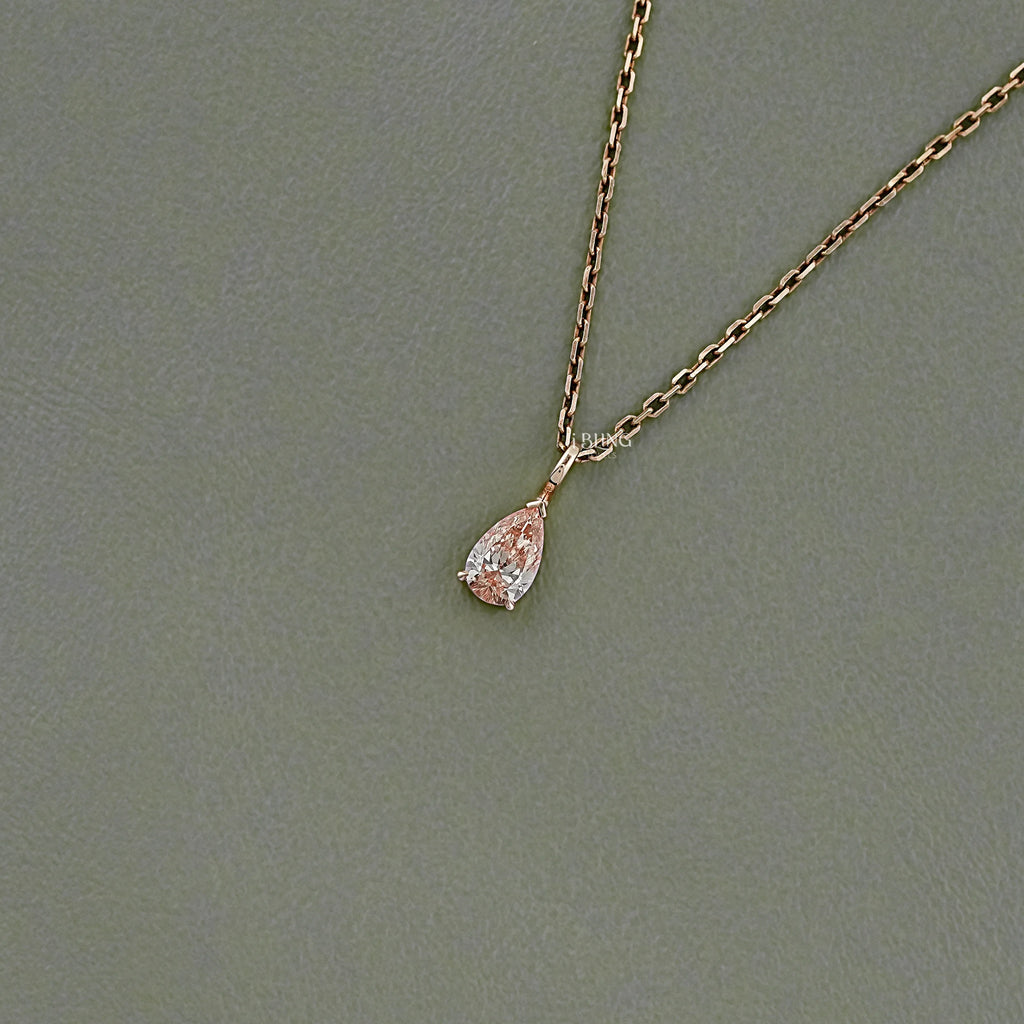 Pear Cut Pink Diamond Solitaire Pendant Necklace