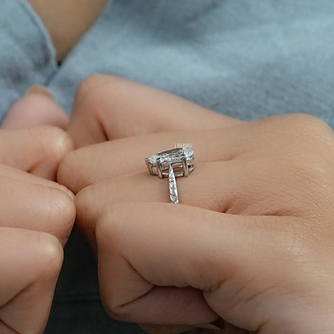 Pear Cut Lab Grown Diamond Ring with Vintage Hand-Engraved Band