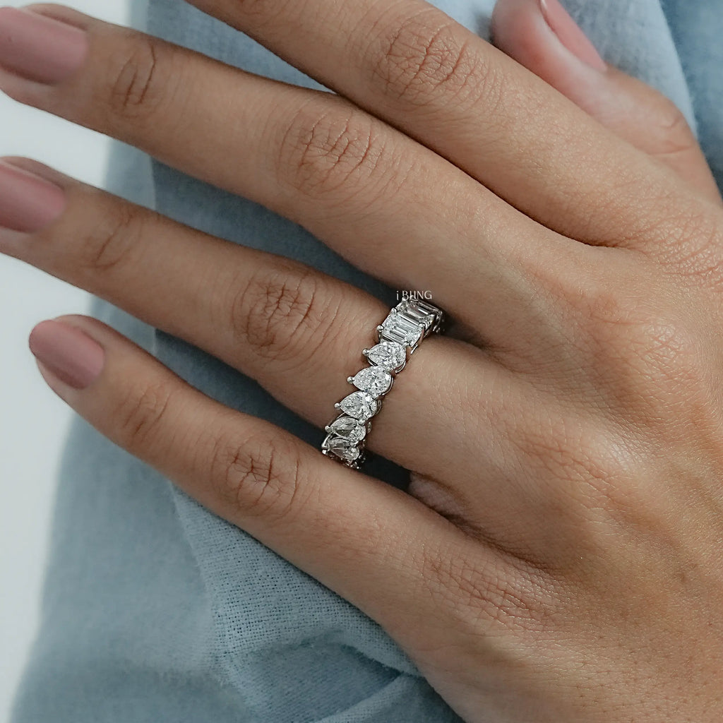Pear & Emerald Cut Lab Grown Diamond Eternity Wedding Band