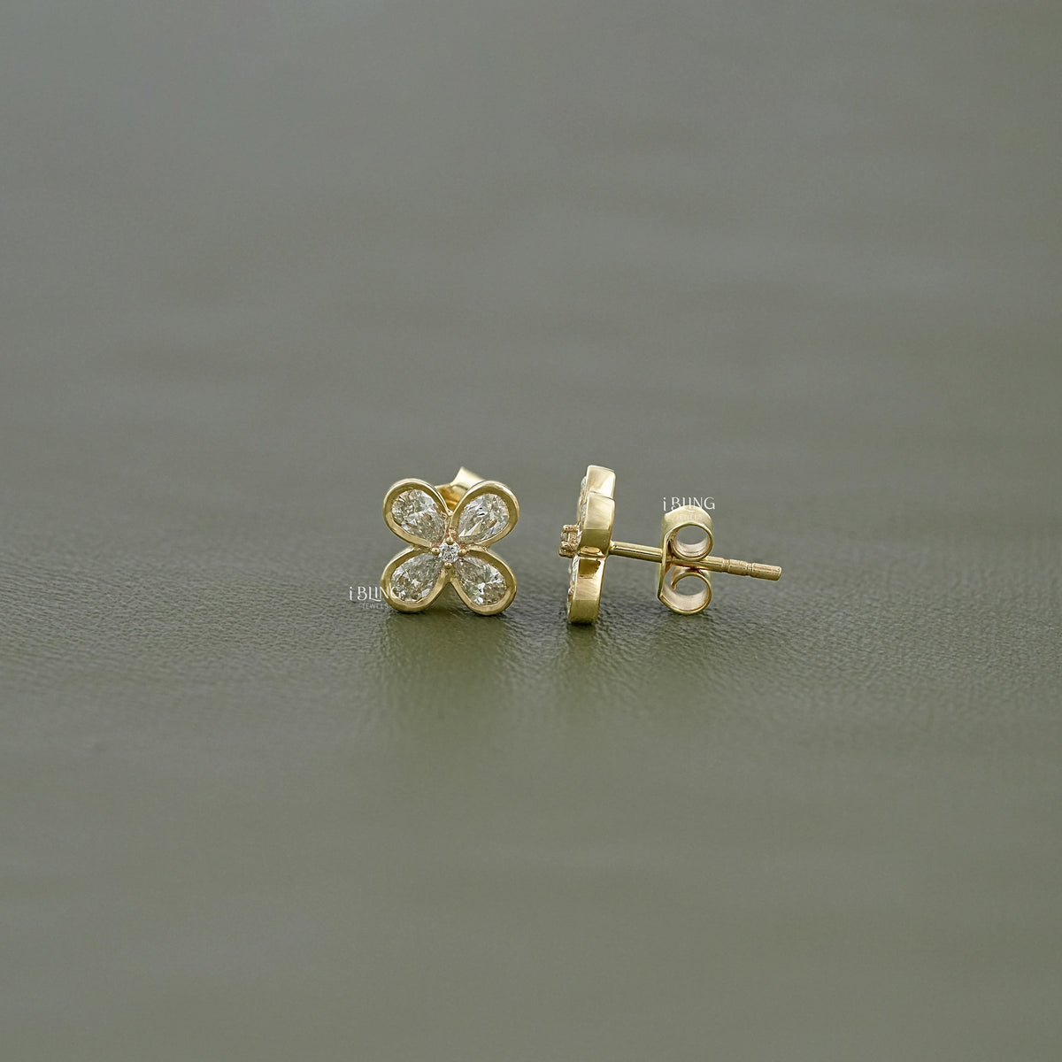 Pear Cut Lab Diamond Flower Shape Stud Earrings Earrings