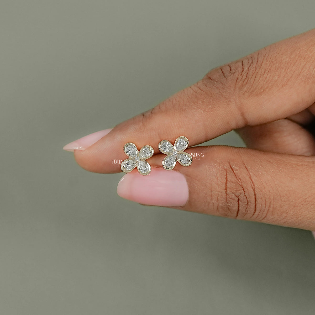 Pear Cut Lab Diamond Flower Shape Stud Earrings Earrings