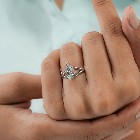 Pear Cut Lab Diamond Split Shank Engagement Ring