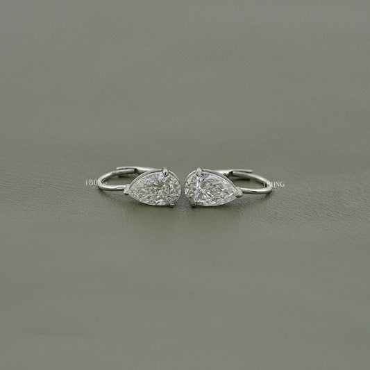 Pear Lab Made Diamond Solitaire Hoop Earrings