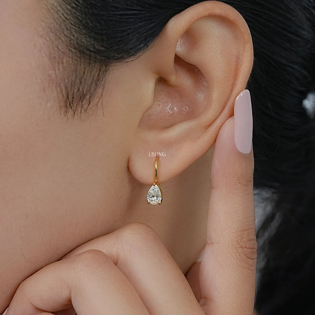 Pear Lab Made Diamond Solitaire Hoop Earrings