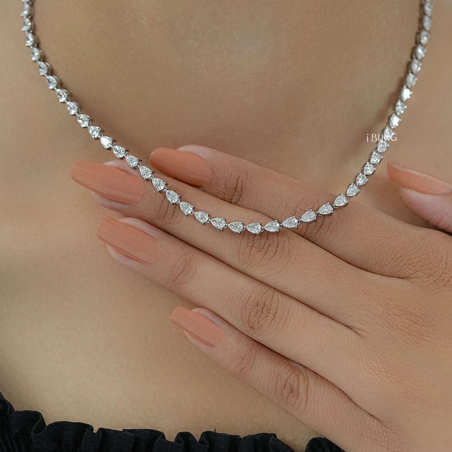 Pear Cut Lab Grown Diamond Tennis Necklace