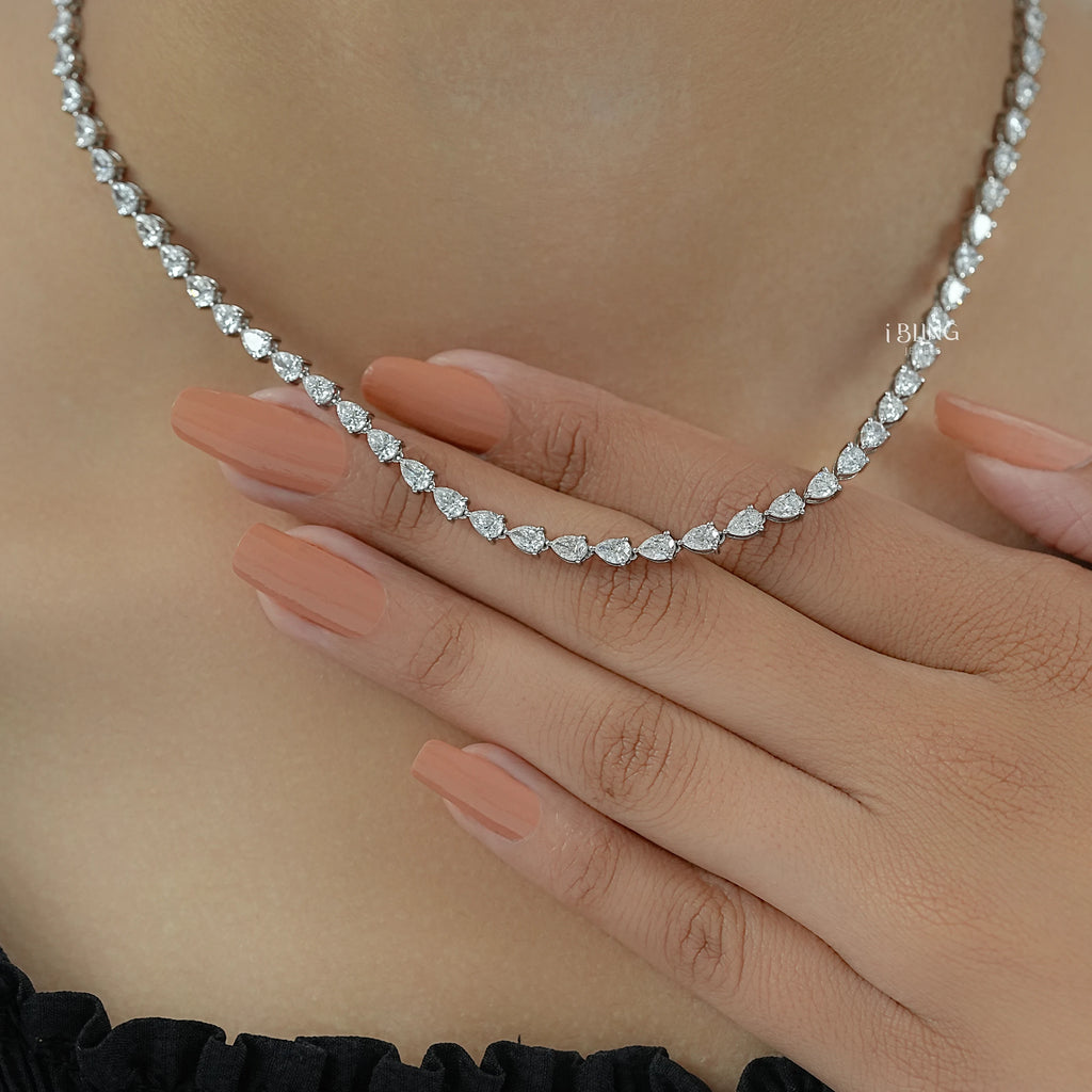 Pear Cut Lab Grown Diamond Tennis Necklace
